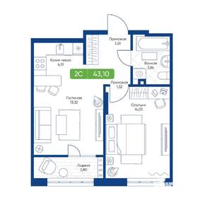 2-к квартира, вторичка, 43м2, 16/22 этаж