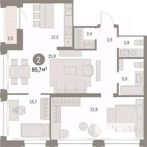 2-к квартира, вторичка, 85м2, 25/30 этаж