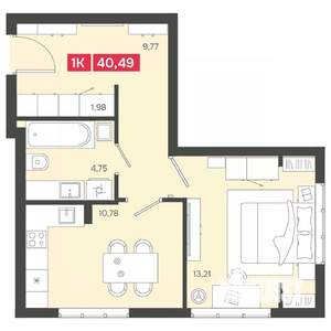 1-к квартира, вторичка, 40м2, 13/22 этаж