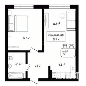 2-к квартира, вторичка, 39м2, 3/7 этаж