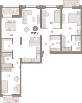 3-к квартира, вторичка, 123м2, 7/9 этаж