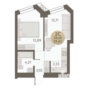 2-к квартира, вторичка, 39м2, 28/31 этаж