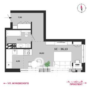 1-к квартира, вторичка, 36м2, 7/25 этаж