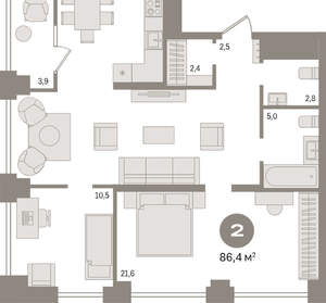 2-к квартира, вторичка, 86м2, 6/30 этаж