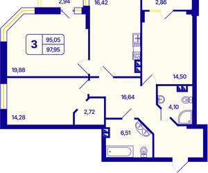 3-к квартира, вторичка, 98м2, 24/26 этаж