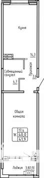 1-к квартира, строящийся дом, 42м2, 3/17 этаж