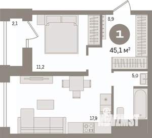 1-к квартира, вторичка, 45м2, 11/30 этаж
