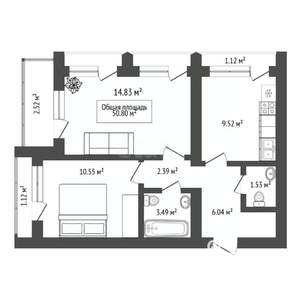 2-к квартира, вторичка, 51м2, 6/22 этаж