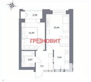 1-к квартира, вторичка, 43м2, 14/25 этаж