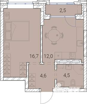 1-к квартира, вторичка, 40м2, 16/25 этаж