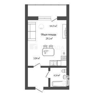 Студия квартира, вторичка, 29м2, 4/13 этаж