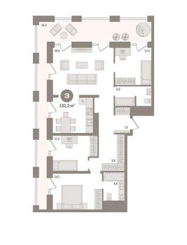 2-к квартира, вторичка, 132м2, 30/30 этаж