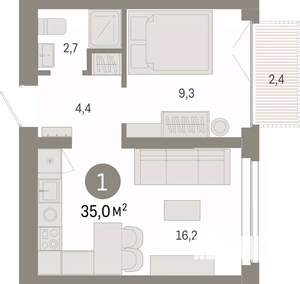 1-к квартира, вторичка, 35м2, 2/23 этаж