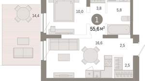 1-к квартира, вторичка, 56м2, 3/17 этаж