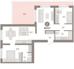 2-к квартира, вторичка, 99м2, 9/15 этаж