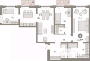3-к квартира, вторичка, 112м2, 4/17 этаж