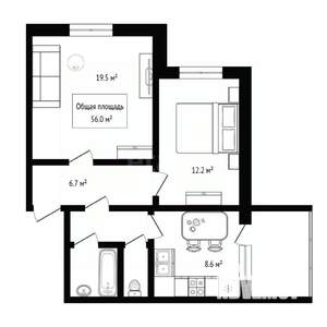 2-к квартира, вторичка, 56м2, 4/10 этаж