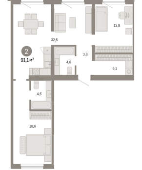 2-к квартира, вторичка, 91м2, 9/15 этаж