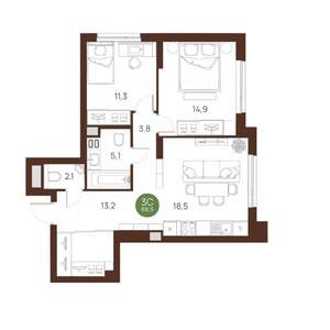 3-к квартира, вторичка, 69м2, 23/27 этаж
