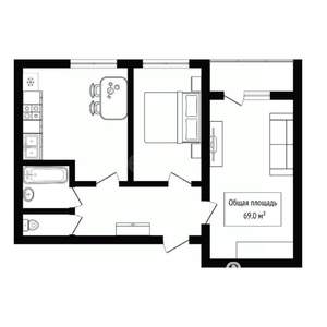 2-к квартира, вторичка, 69м2, 5/6 этаж