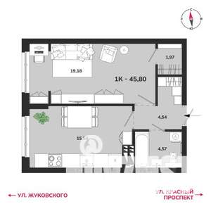 1-к квартира, вторичка, 46м2, 8/25 этаж