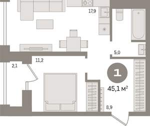 1-к квартира, вторичка, 45м2, 9/30 этаж