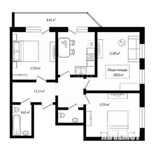 3-к квартира, вторичка, 100м2, 19/25 этаж