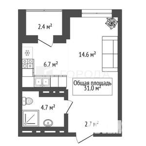 1-к квартира, строящийся дом, 31м2, 3/17 этаж
