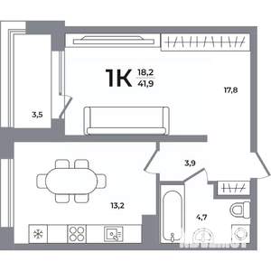 1-к квартира, вторичка, 41м2, 15/17 этаж