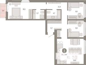 3-к квартира, вторичка, 91м2, 7/7 этаж
