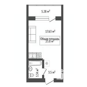 Студия квартира, вторичка, 24м2, 25/25 этаж