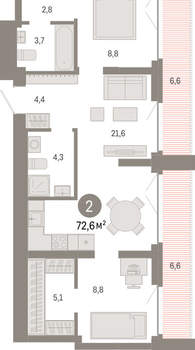 2-к квартира, вторичка, 73м2, 8/23 этаж
