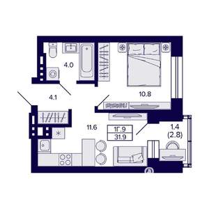 1-к квартира, вторичка, 32м2, 11/11 этаж