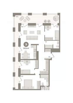 2-к квартира, вторичка, 132м2, 29/30 этаж