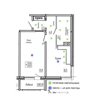 1-к квартира, строящийся дом, 45м2, 3/17 этаж