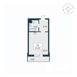 Студия квартира, вторичка, 35м2, 20/27 этаж