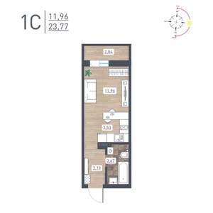 Студия квартира, вторичка, 24м2, 6/17 этаж