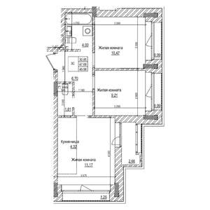 3-к квартира, строящийся дом, 48м2, 11/21 этаж