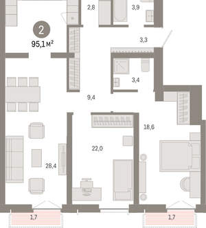 2-к квартира, вторичка, 95м2, 5/23 этаж