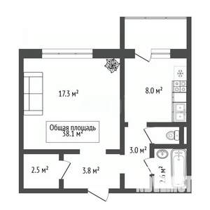 1-к квартира, вторичка, 38м2, 7/7 этаж