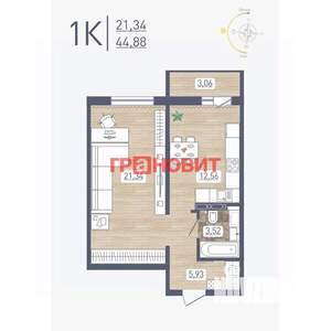 1-к квартира, вторичка, 45м2, 9/17 этаж