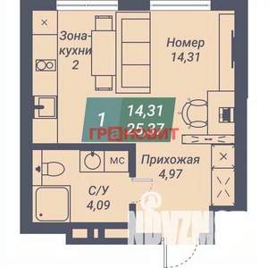 Студия квартира, вторичка, 25м2, 12/23 этаж