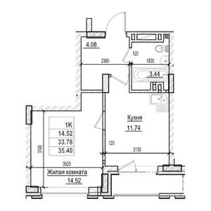 1-к квартира, строящийся дом, 34м2, 24/29 этаж