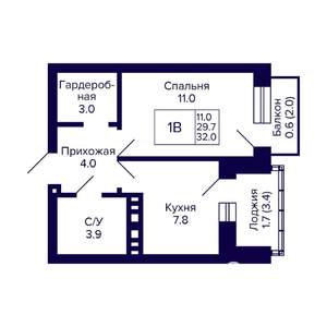 1-к квартира, вторичка, 32м2, 6/11 этаж