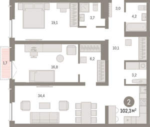 2-к квартира, вторичка, 102м2, 5/23 этаж