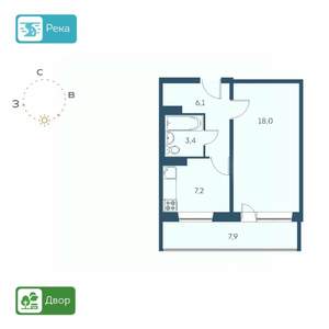 1-к квартира, строящийся дом, 39м2, 15/17 этаж