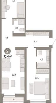 2-к квартира, вторичка, 72м2, 2/15 этаж