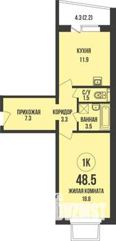 1-к квартира, строящийся дом, 49м2, 1/13 этаж