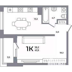 1-к квартира, вторичка, 41м2, 2/17 этаж