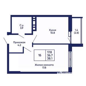 1-к квартира, вторичка, 38м2, 11/14 этаж
